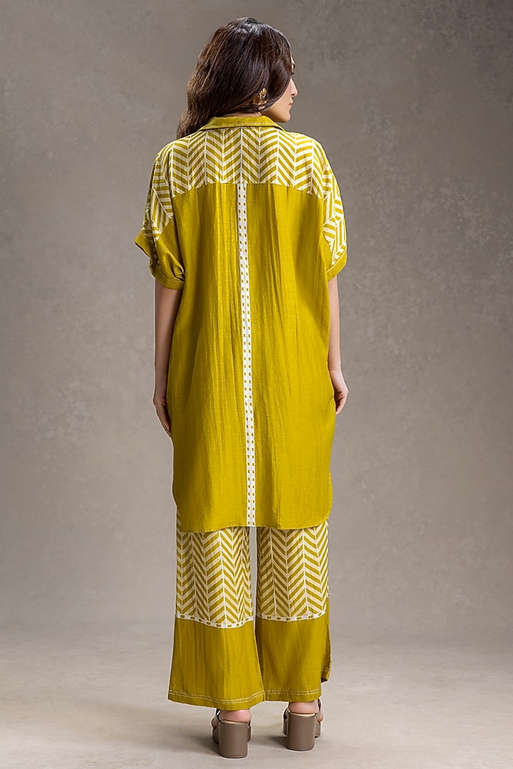 Mustard Linen Printed Kimono Tunic Set by Soup by Sougat Paul at Pernia's Pop Up Shop