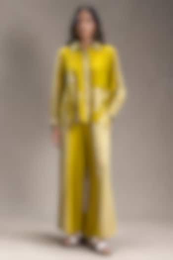 Mustard Linen Printed Co-Ord Set by Soup by Sougat Paul at Pernia's Pop Up Shop