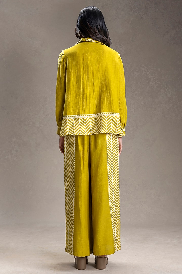 Mustard Linen Printed Co-Ord Set by Soup by Sougat Paul at Pernia's Pop Up Shop