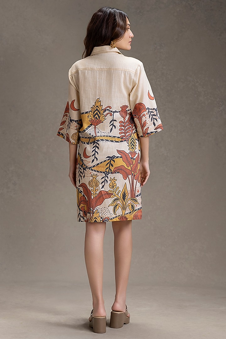 Beige Cotton Printed Summer Shirt Dress by Soup by Sougat Paul at Pernia's Pop Up Shop
