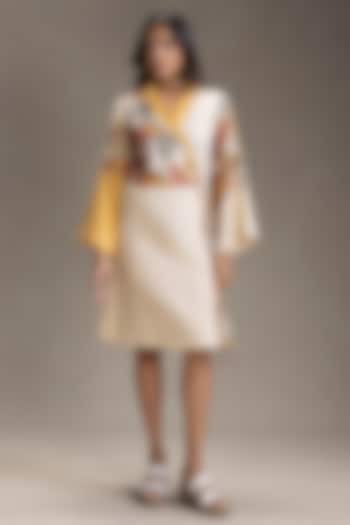 Beige Cotton Printed Overlapped Summer Dress by Soup by Sougat Paul at Pernia's Pop Up Shop
