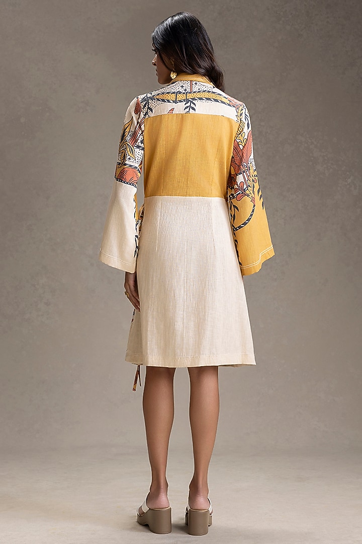 Beige Cotton Printed Overlapped Summer Dress by Soup by Sougat Paul at Pernia's Pop Up Shop