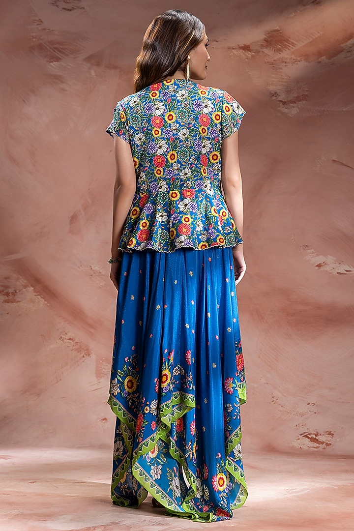 Teal Blue Chanderi Baghira Printed Handkerchief Jacket Vacation Dress by Soup by Sougat Paul at Pernia's Pop Up Shop