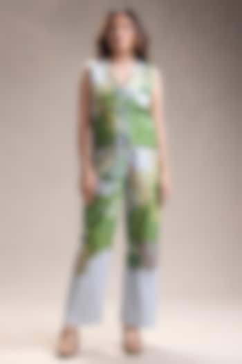 Blue Twill Cotton Embroidered Co-Ord Set by Soup by Sougat Paul at Pernia's Pop Up Shop
