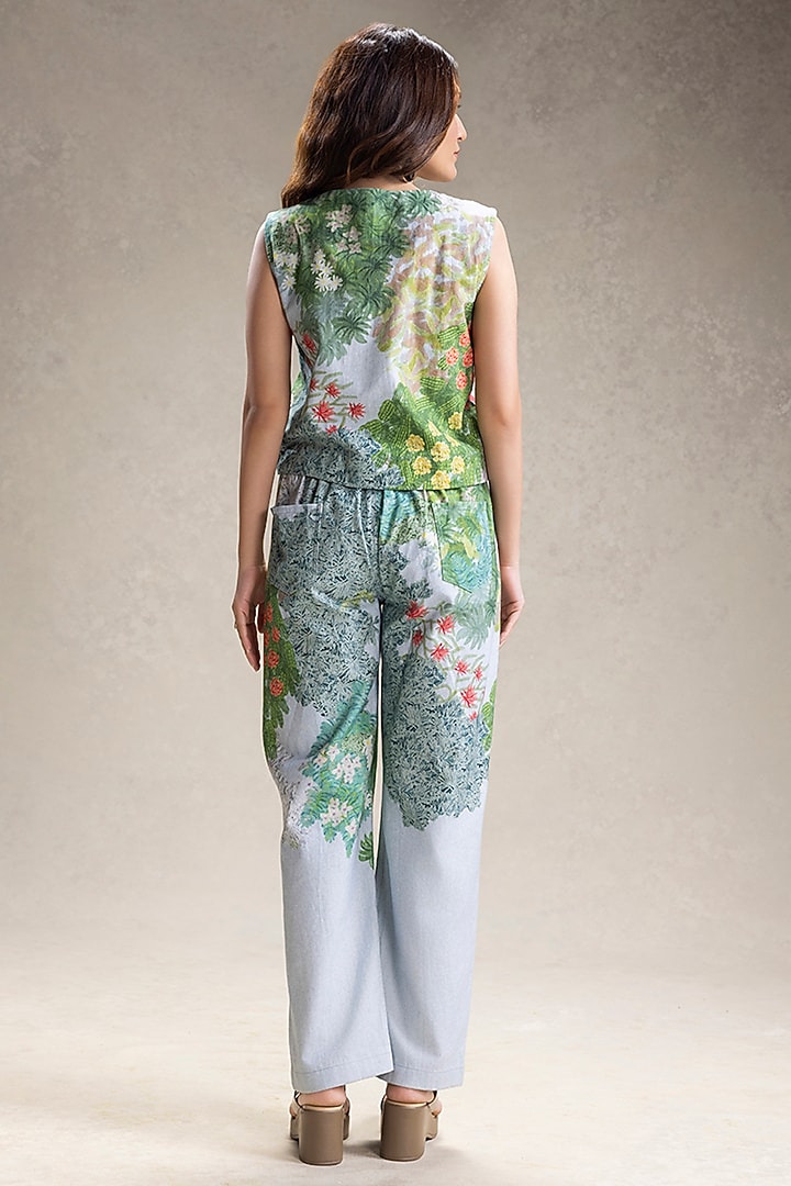 Blue Twill Cotton Embroidered Co-Ord Set by Soup by Sougat Paul at Pernia's Pop Up Shop