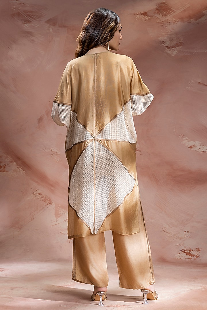 Beige Chanderi Applique Embroidered Co-Ord Set by Soup by Sougat Paul at Pernia's Pop Up Shop