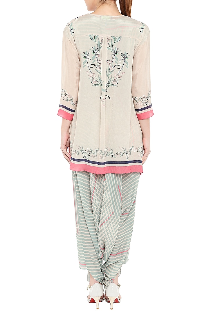 Pink & Blue Printed Jumpsuit With Asymmetrical Jacket by Soup by Sougat Paul at Pernia's Pop Up Shop