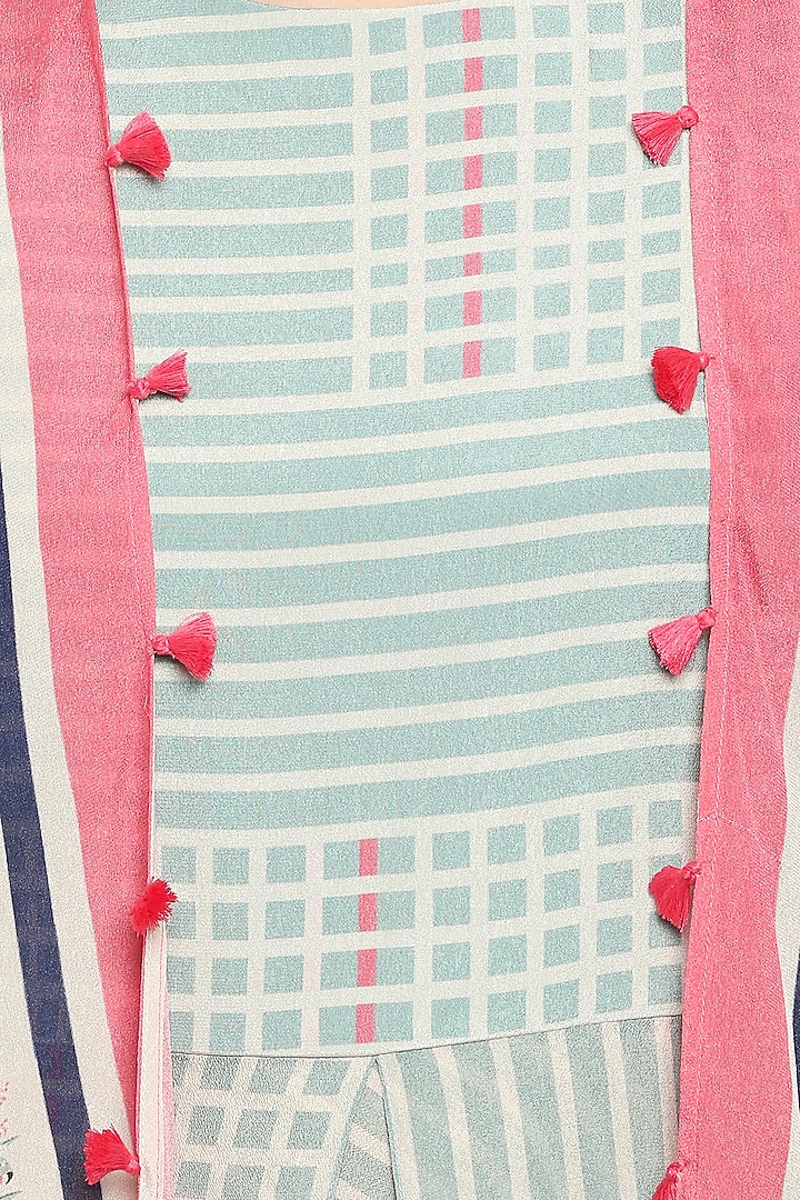 Pink & Blue Printed Jumpsuit With Asymmetrical Jacket by Soup by Sougat Paul at Pernia's Pop Up Shop