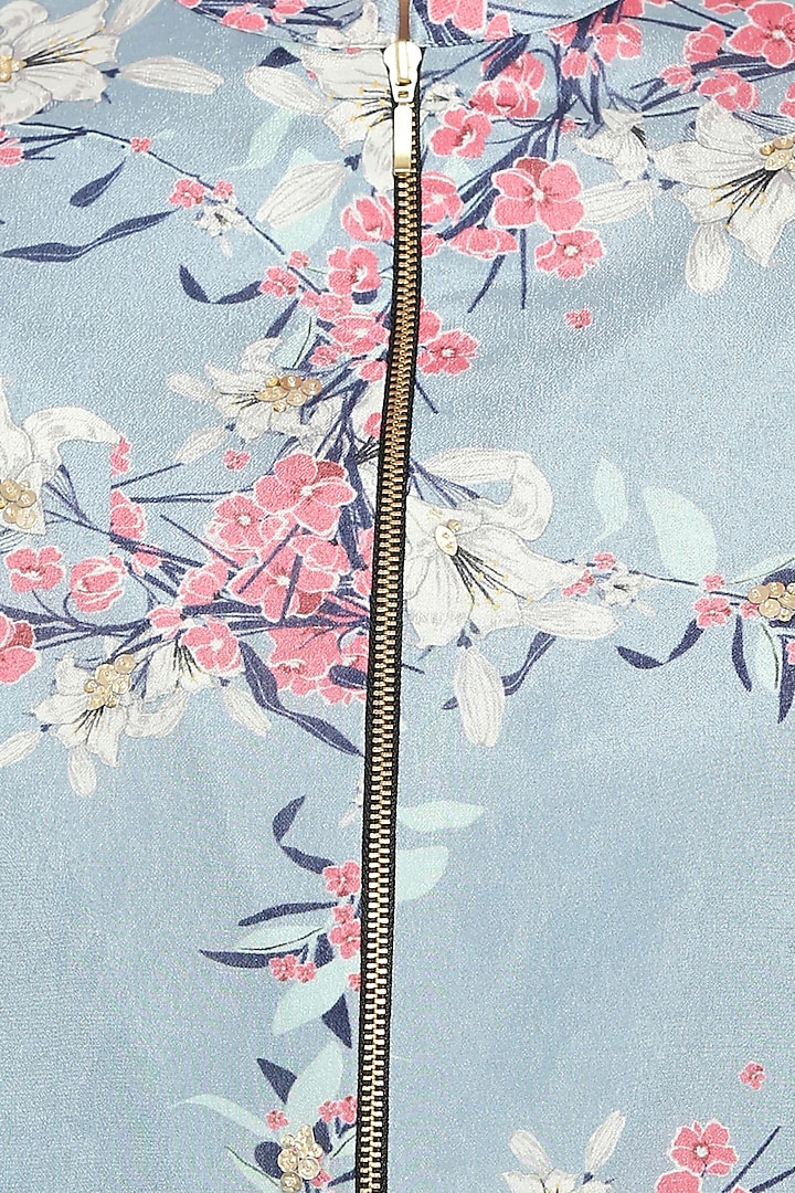 Sky Blue & Pink Embroidered Printed Short Jacket With Layered Pants by Soup by Sougat Paul at Pernia's Pop Up Shop
