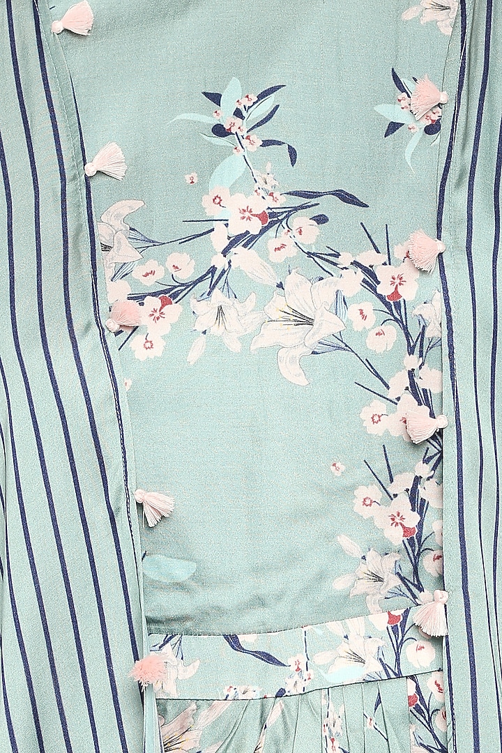 Blue & Pink Printed Drape Vacation Dress With Long Cape by Soup by Sougat Paul at Pernia's Pop Up Shop