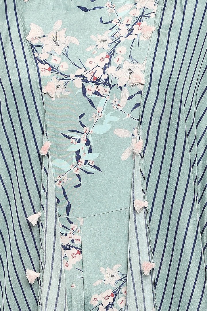 Blue & Pink Printed Cape Jacket With Jumpsuit by Soup by Sougat Paul at Pernia's Pop Up Shop