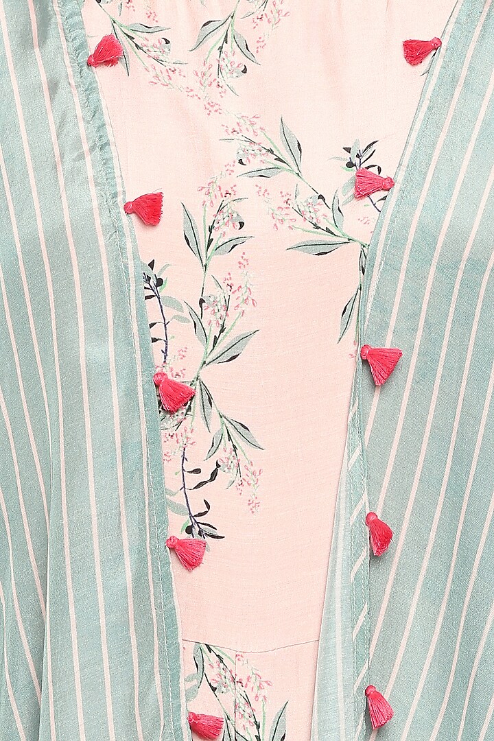 Blue Printed Cape Jumpsuit With Baby Pink Sharara Jumpsuit by Soup by Sougat Paul at Pernia's Pop Up Shop