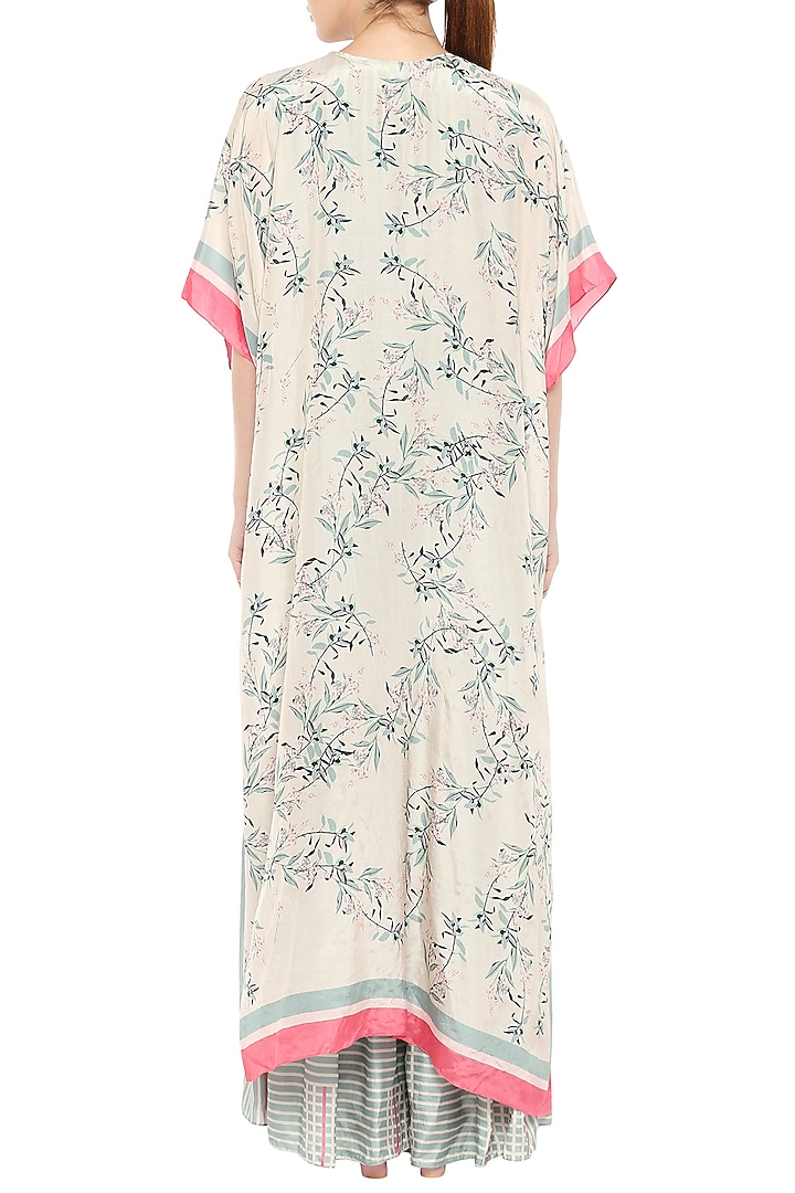 Beige Printed Cape Jumpsuit With Blue Sharara Jumpsuit by Soup by Sougat Paul at Pernia's Pop Up Shop
