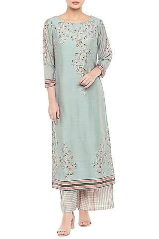 Blue & Pink Printed Kurta With Palazzo Pants by Soup by Sougat Paul