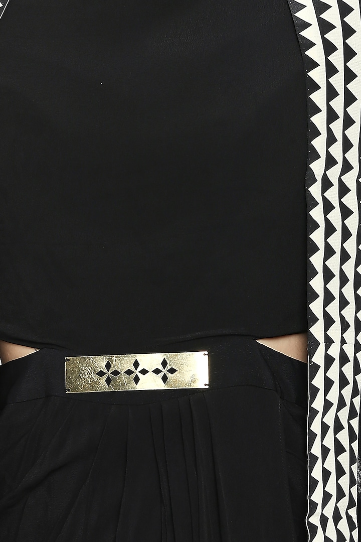 Black Drape Vacation Dress With White Embroidered Cape Jacket & Belt by Soup by Sougat Paul at Pernia's Pop Up Shop