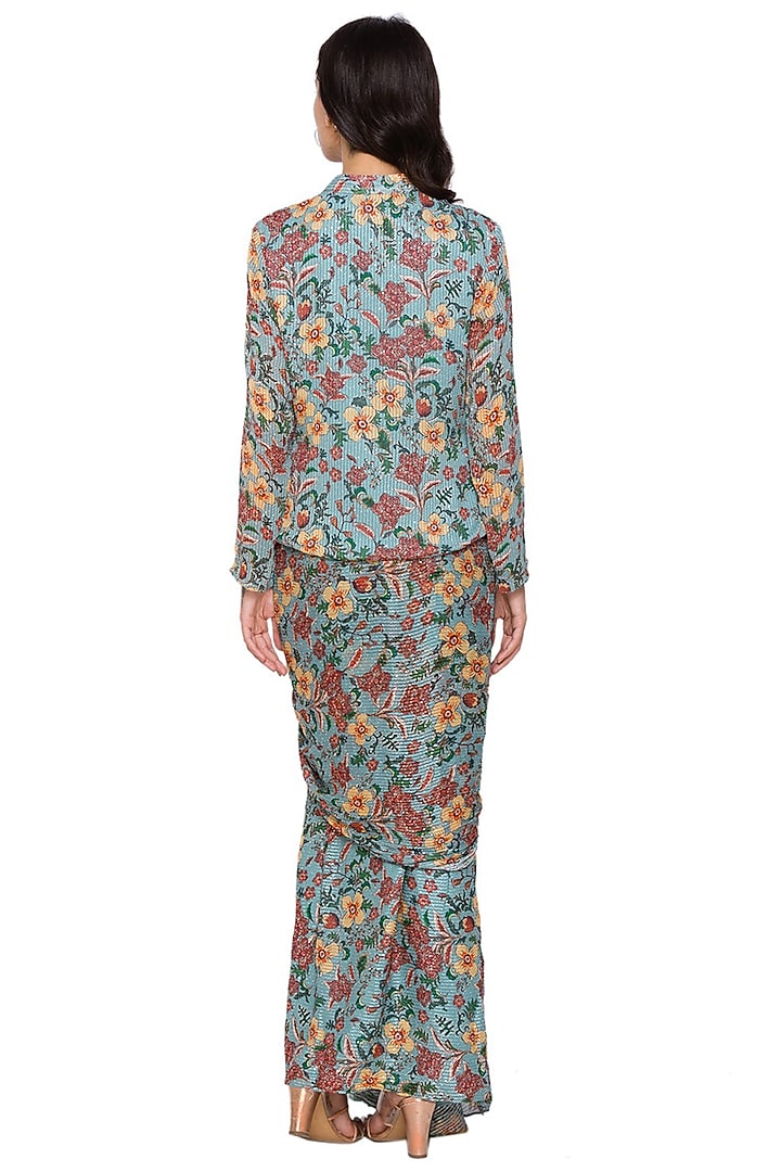 Green Printed Draped Skirt Set by Soup by Sougat Paul at Pernia's Pop Up Shop