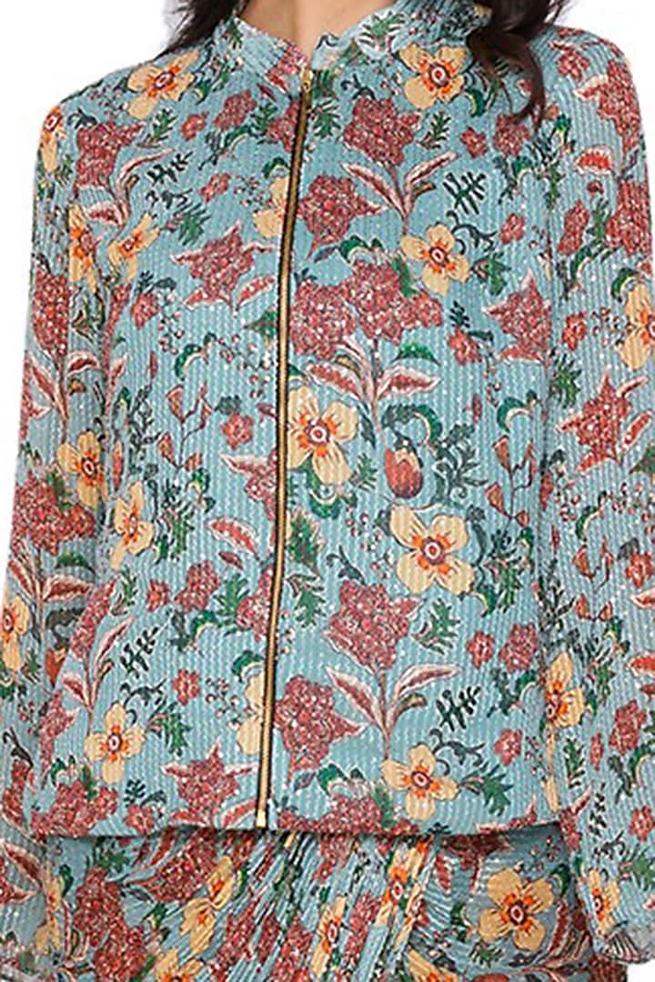 Green Printed Draped Skirt Set by Soup by Sougat Paul at Pernia's Pop Up Shop