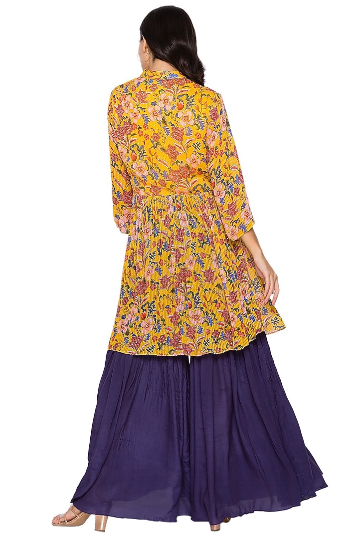 Yellow & Navy Blue Printed Sharara Set by Soup by Sougat Paul at Pernia's Pop Up Shop