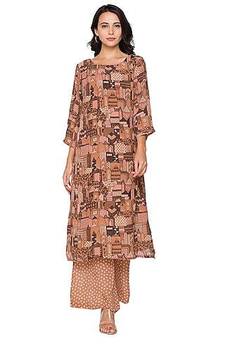 Beige Printed Kurta Set by Soup by Sougat Paul