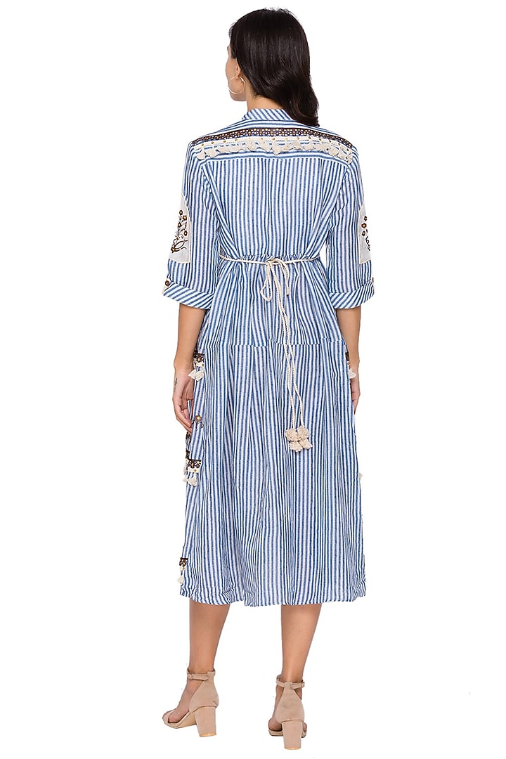 Powder Blue Printed Tiered Summer Dress by Soup by Sougat Paul at Pernia's Pop Up Shop