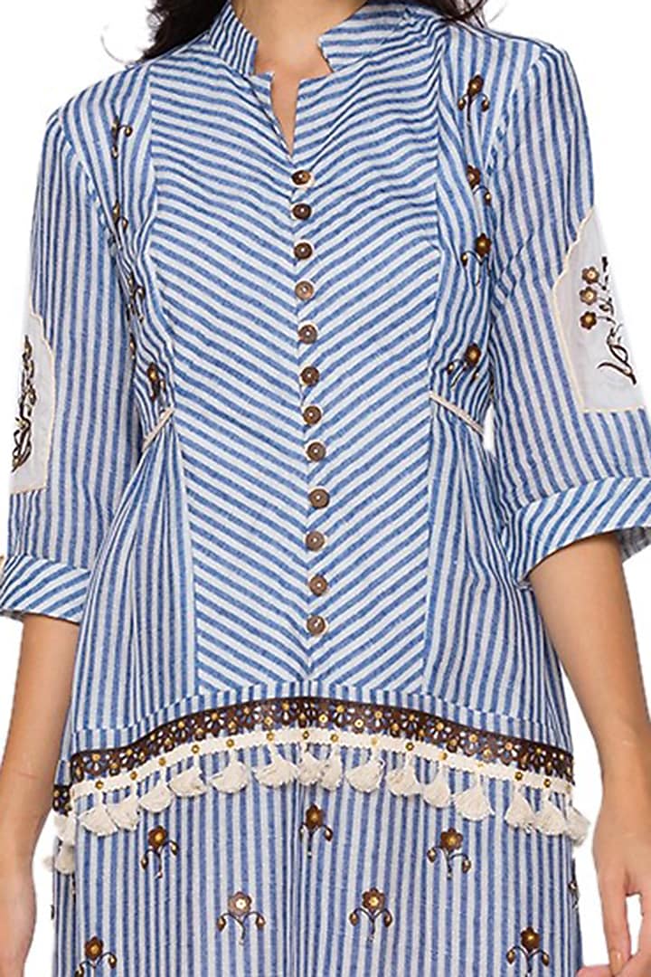 Powder Blue Printed Tiered Summer Dress by Soup by Sougat Paul at Pernia's Pop Up Shop