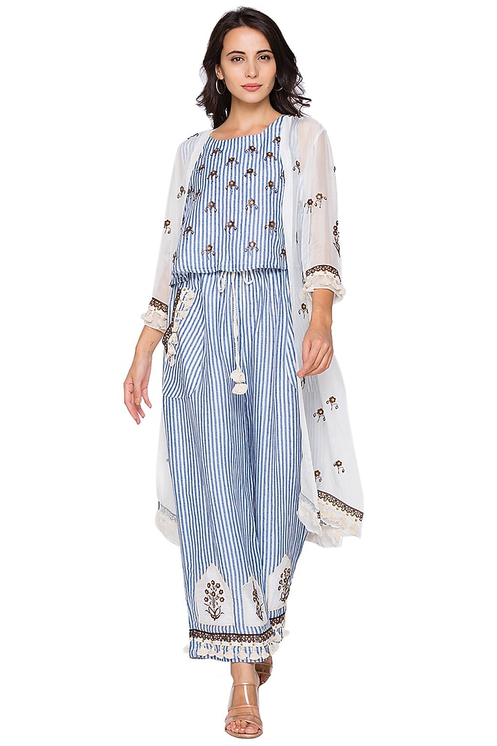 Powder Blue Printed Pant Set by Soup by Sougat Paul at Pernia's Pop Up Shop