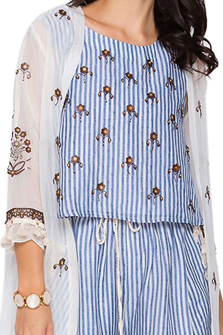 Powder Blue Printed Pant Set by Soup by Sougat Paul at Pernia's Pop Up Shop