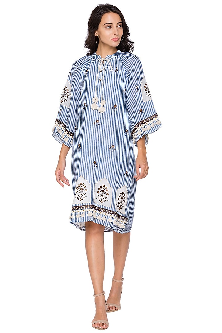 Powder Blue Embroidered Short Dress by Soup by Sougat Paul