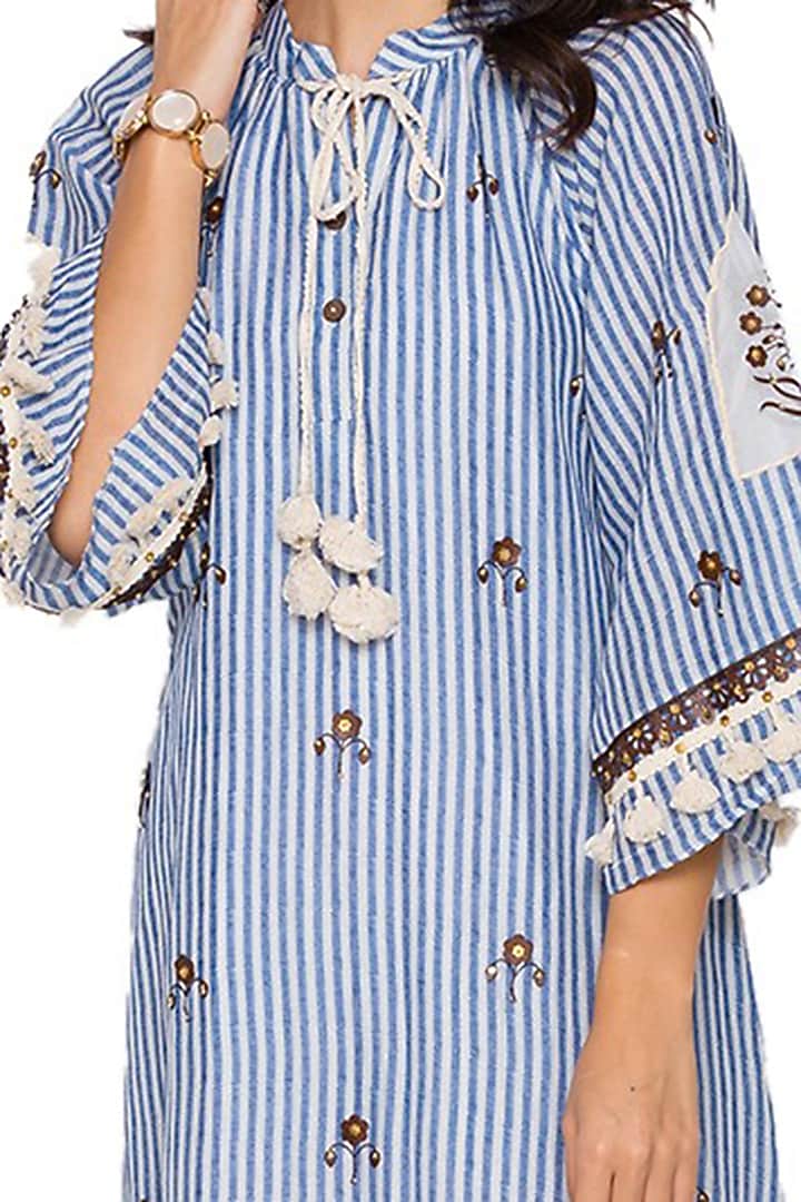 Powder Blue Embroidered Short Summer Dress by Soup by Sougat Paul at Pernia's Pop Up Shop