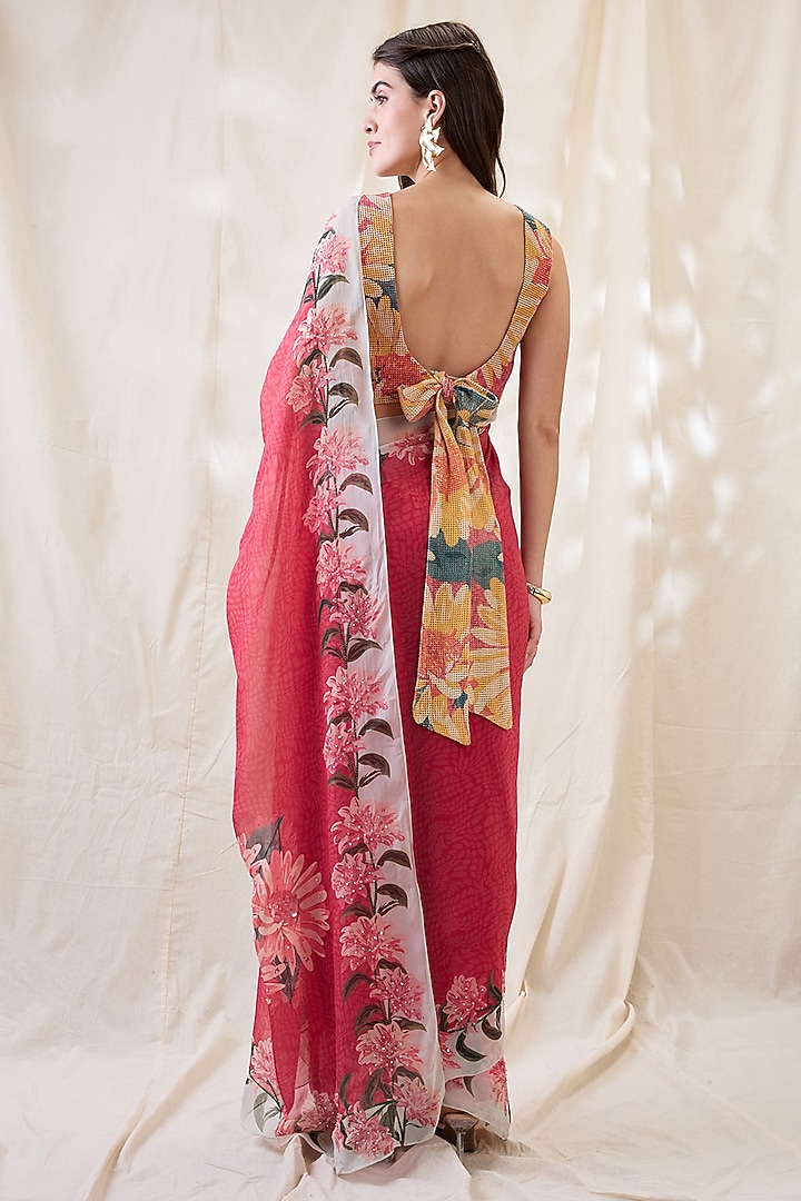Pink Organza Embellished Pre-Stitched Party Wear Saree Set by Soup by Sougat Paul at Pernia's Pop Up Shop
