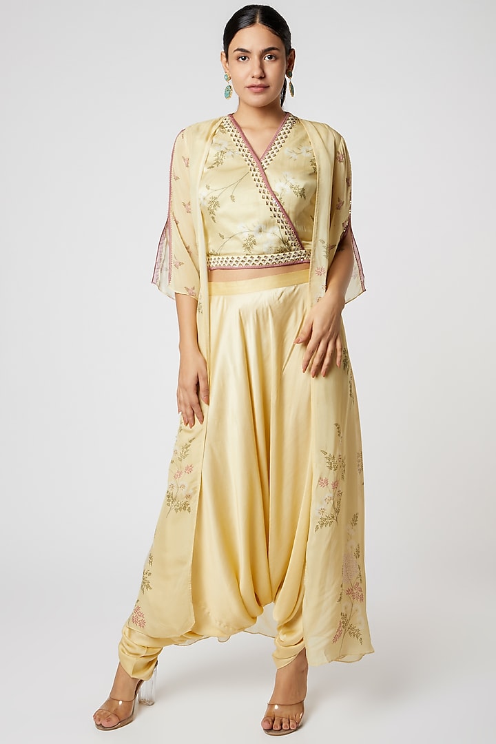 Yellow Embroidered Dhoti Set by Soup by Sougat Paul
