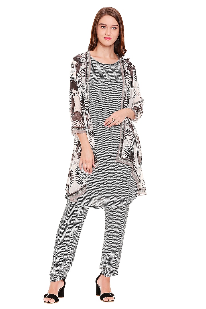 Black & Off White Printed Jacket Set by Soup by Sougat Paul at Pernia's Pop Up Shop