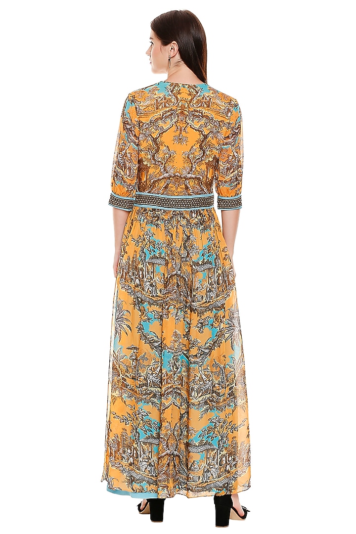 Mustard Yellow Printed Kurta With Pants by Soup by Sougat Paul at Pernia's Pop Up Shop