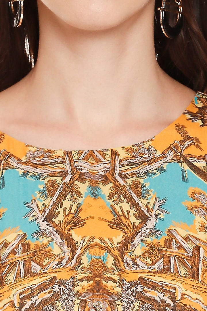 Mustard Yellow Printed Top With Pants by Soup by Sougat Paul at Pernia's Pop Up Shop