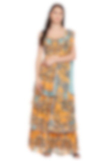 Mustard Yellow & Beige Printed Pants Set by Soup by Sougat Paul at Pernia's Pop Up Shop