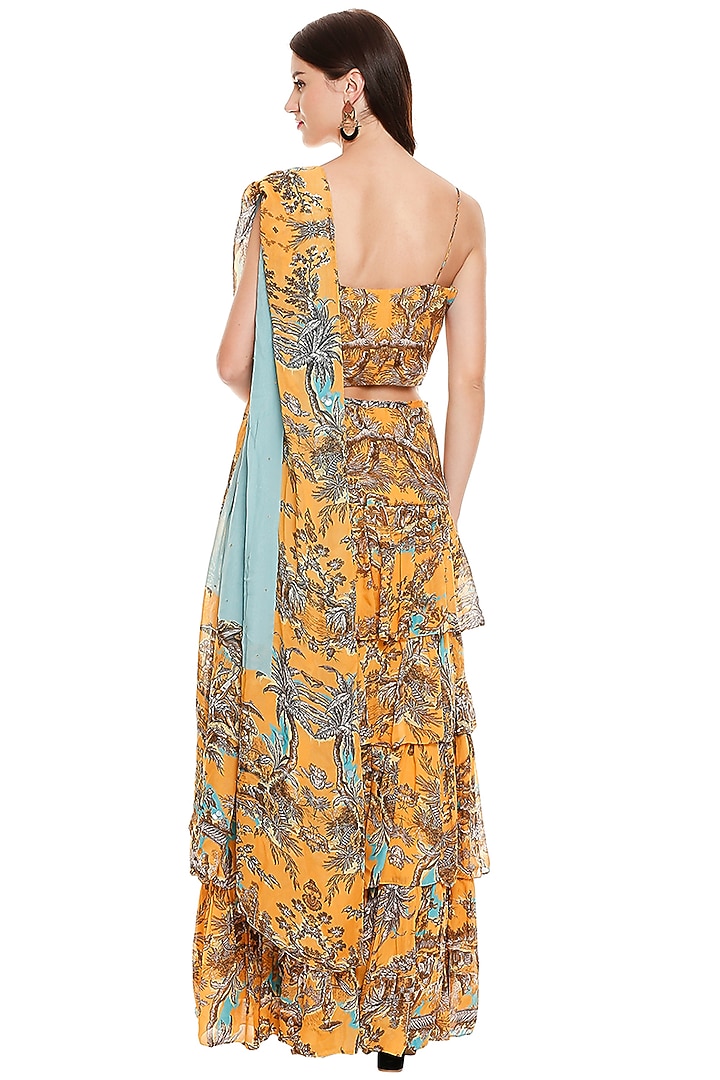 Mustard Yellow & Beige Printed Pants Set by Soup by Sougat Paul at Pernia's Pop Up Shop