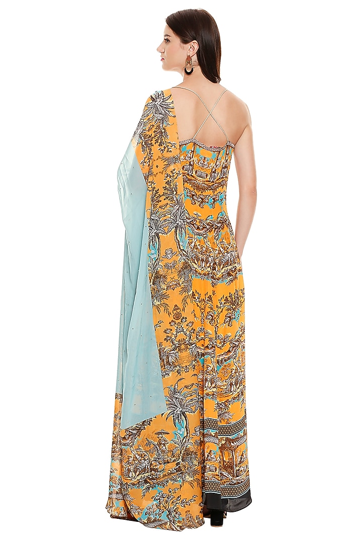 Mustard Yellow Printed Party Wear Anarkali With Dupatta by Soup by Sougat Paul at Pernia's Pop Up Shop
