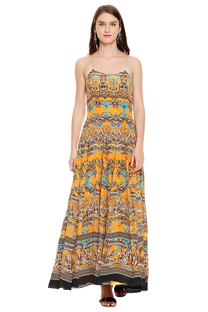 Mustard Yellow Printed Party Wear Anarkali With Dupatta by Soup by Sougat Paul at Pernia's Pop Up Shop