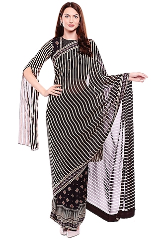 Black Printed Saree Set by Soup by Sougat Paul