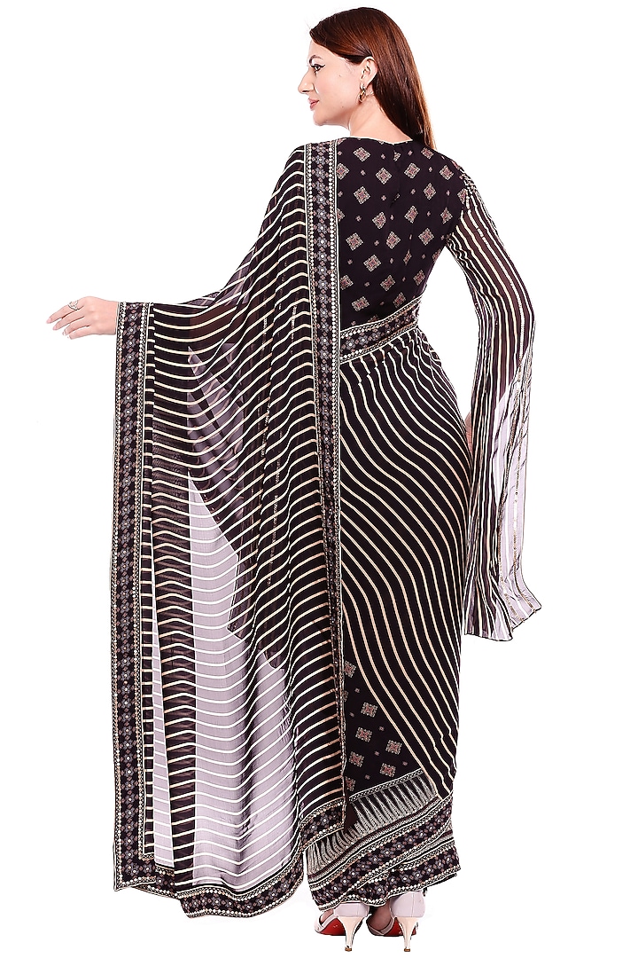 Black Printed Party Wear Saree Set by Soup by Sougat Paul at Pernia's Pop Up Shop