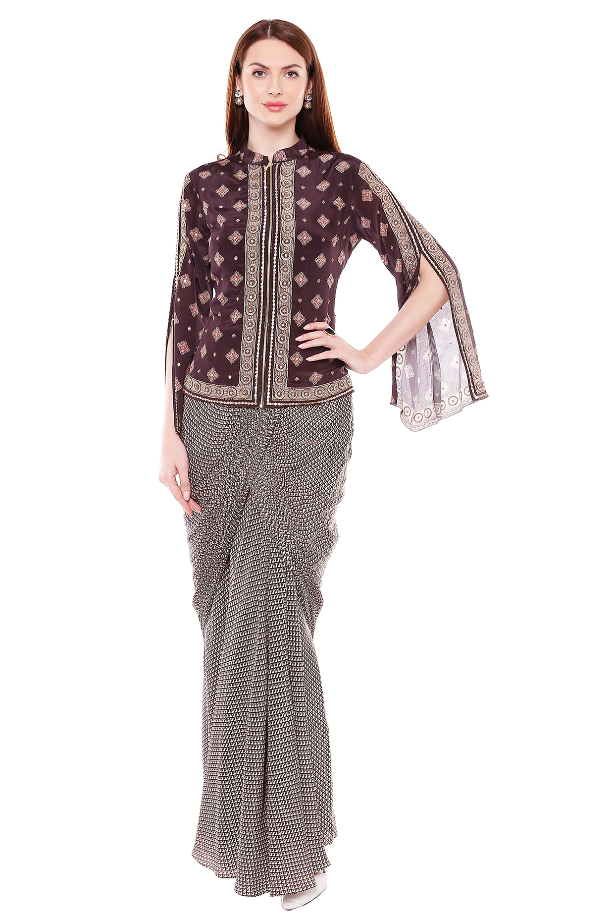 Brown Printed Skirt Set by Soup by Sougat Paul at Pernia's Pop Up Shop