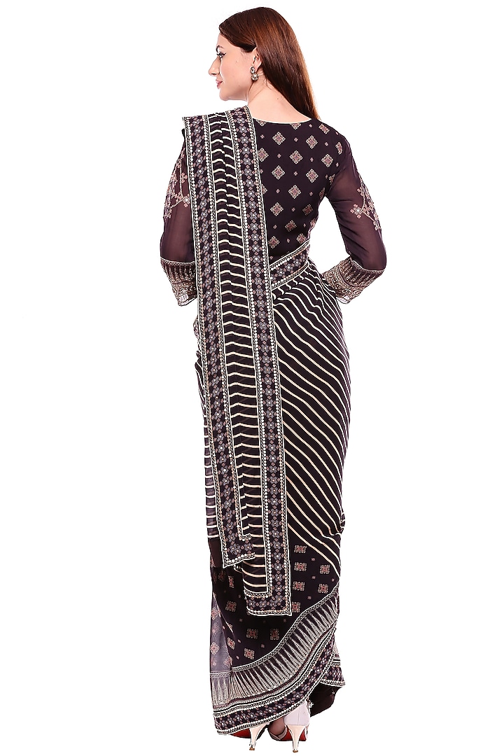 Brown Chiffon Printed Party Wear Saree Set by Soup by Sougat Paul at Pernia's Pop Up Shop