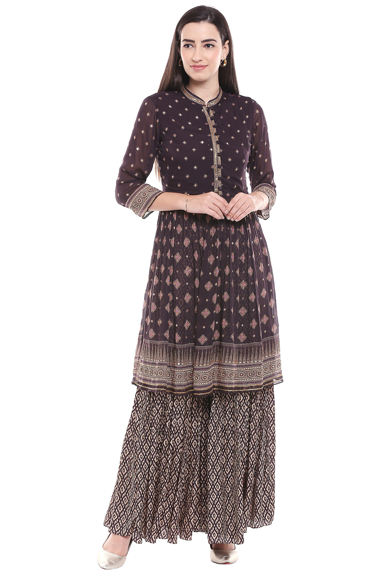 Brown Printed Party Wear Sharara Set by Soup by Sougat Paul at Pernia's Pop Up Shop