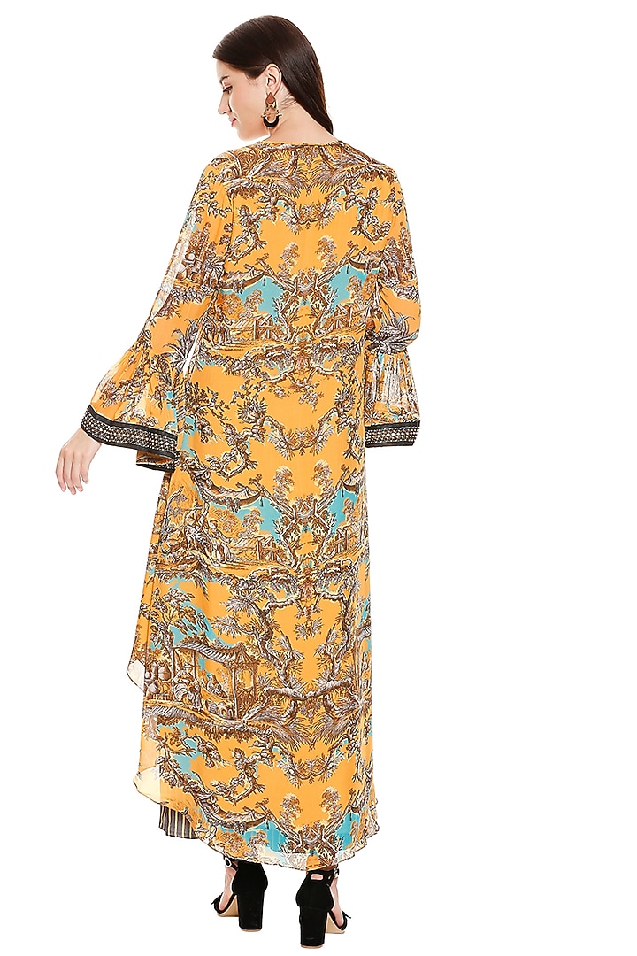 Mustard Yellow & Black Printed Top With Pants by Soup by Sougat Paul at Pernia's Pop Up Shop