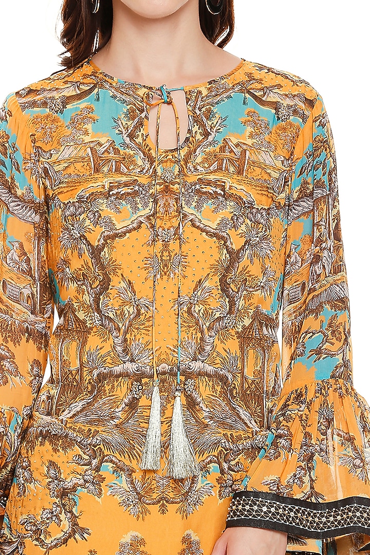 Mustard Yellow & Black Printed Top With Pants by Soup by Sougat Paul at Pernia's Pop Up Shop
