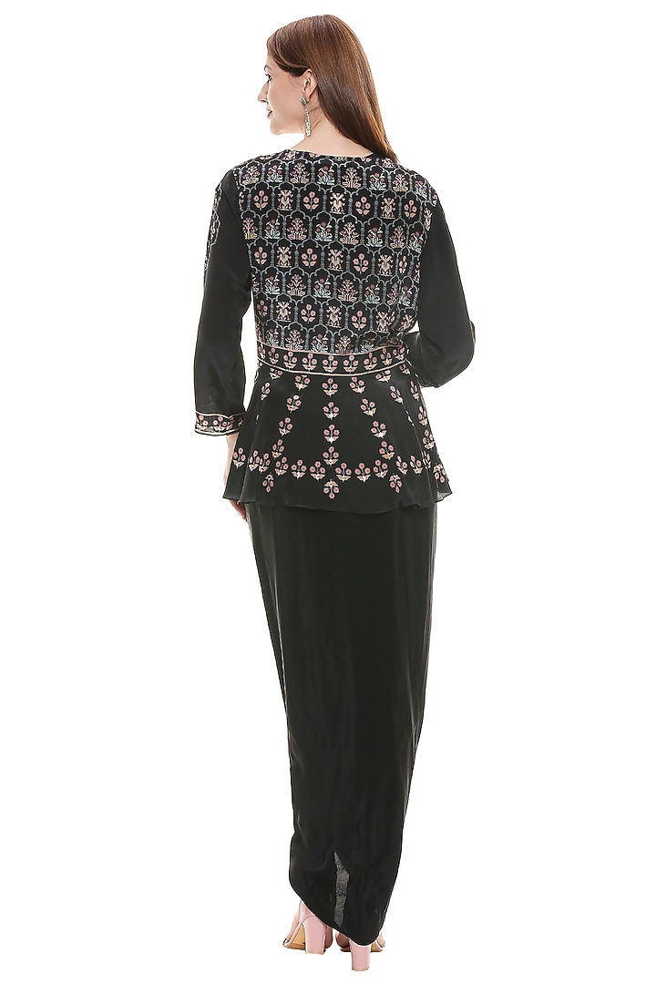 Black Embroidered Jacket With Printed Vacation Dress by Soup by Sougat Paul at Pernia's Pop Up Shop