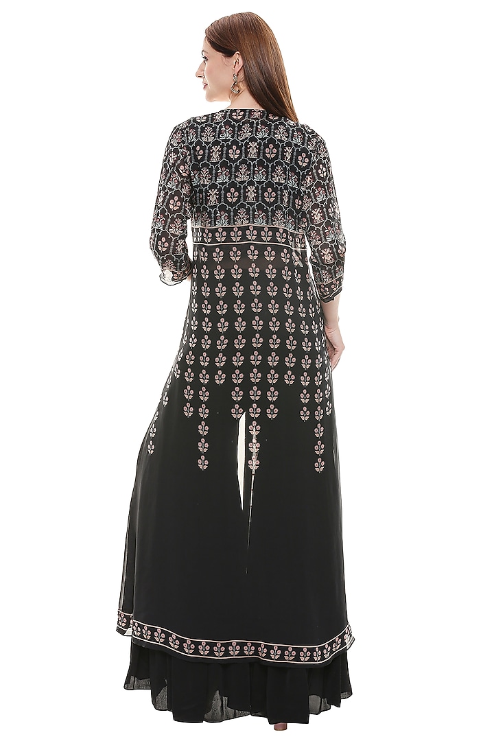 Black Printed & Embroidered Party Wear Sharara Set by Soup by Sougat Paul at Pernia's Pop Up Shop