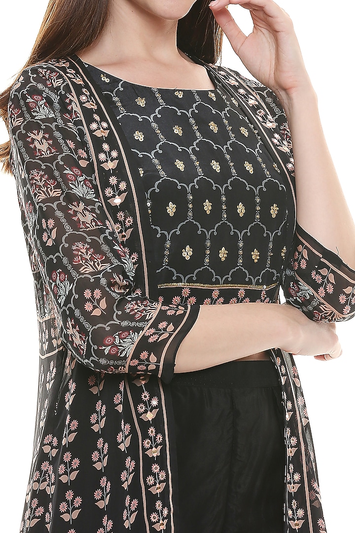 Black Printed & Embroidered Party Wear Sharara Set by Soup by Sougat Paul at Pernia's Pop Up Shop