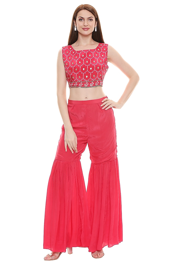 Fuchsia Printed & Embroidered Party Wear Sharara Set by Soup by Sougat Paul at Pernia's Pop Up Shop