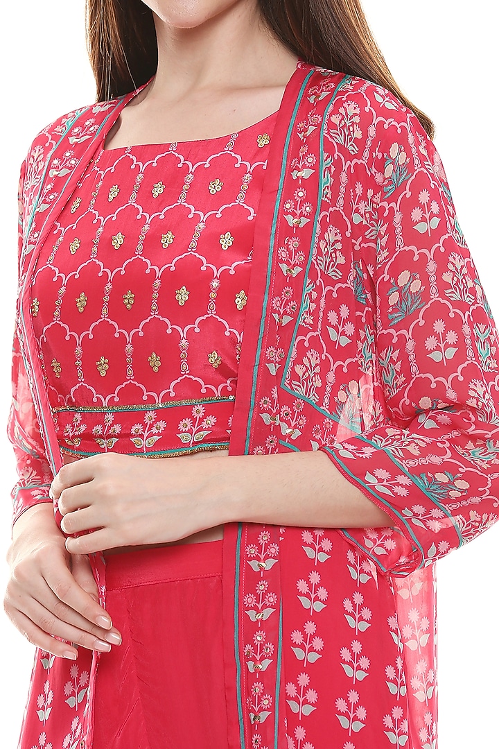 Fuchsia Printed & Embroidered Party Wear Sharara Set by Soup by Sougat Paul at Pernia's Pop Up Shop